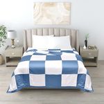 LINENWALAS 100% Bamboo Patchwork Reversible Medium Bed Silk Dohar, AC Blanket, Soft and Lightweight Blanket, Medium (70x100 inch), White and Bahamas Blue