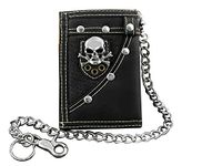 Mens Boys Trifold Casual Skull Wallet Money Purse With Jeans Pants Chain L20