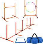 Domaker Dog Agility Course Backyard Set, 4 Sets Pets Agility Training Equipment with Jump Ring,Hurdle,Weave Poles,Pause Box,Dog Training Kit for Indoor Outdoor