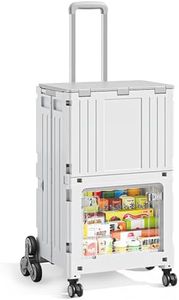 2 Tier Foldable Utility Cart with Stair Climbing Wheels, Heavy-Duty Collapsible Rolling Crate for Shopping, Rolling Crate Handcart Shopping Trolley with Telescoping Handle for Camping Travel (Grey)