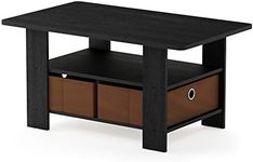 Furinno Andrey Coffee Table with Bin Drawer, Americano/Medium Brown, Small Non-Lift Top