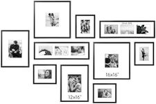 ArtbyHannah 10 Pieces Black & White Large Gallery Wall Frame Set, with Wood Frames and Family Photo Prints Collage for 14 Pic Hanging and Living Room Decoration, Multi-Size