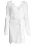 LIQQY Women's Floral Lace Robe Sexy Bathrobe Night Dressing Sleepwear (Medium, White)