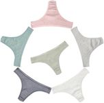 KNITLORD 6 Pack Women's Thongs Underwear Cotton Breathable Panties Hipster Bikini (M)