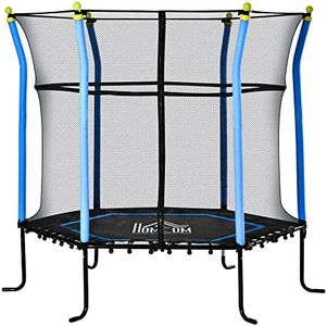 HOMCOM 5.2FT / 63 Inch Kids Trampoline With Enclosure Net Mini Indoor Outdoor Trampolines for Child Toddler Age 3-10 Years Blue