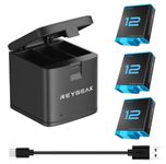 REYGEAK battery for GoPro Hero 12/Hero 11/10/9 black, Portable Charger 3-Channel Battery Charging Storage 3 Pack Rechargeable Hero 12/11/10/9 Batteries (Charger + 3 x Batteries)