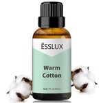 Warm Cotton Fragrance Oil - ESSLUX Aromatherapy Essential Clean Scented Oils for Diffuser, Massage, Soap, Candle Making Scents, Perfume, Home Fragrance, 30 ml