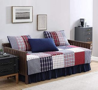 Chezmoi Collection Grizzly 5-Piece Plaid Checkered Patchwork Quilted 100% Washed Cotton Reversible Quilt Set, Daybed Size