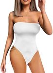 YMDUCH Women's Sexy Strapless Bodysuit One Piece Triangle Off Shoulder Leotard White