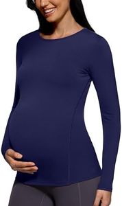 POSHDIVAH Women's Maternity Long Sleeve T Shirts Scoop Neck Pregnancy Tee Top Mama Clothes - Navy, X-Large