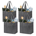 VENO 4 Pack Reusable Grocery Shopping Bag w/Hard Bottom for Trolley Cart, Heavy Duty Tote Bag for Life w/Front Pocket, Beach Bag, Multi-Purpose Water-Resistant(Windowpane, 4 Pack)