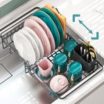 Expandable Dish Drying Rack Over The Sink, Adjustable Dish Rack in Sink, Rustproof Dish Drainer for Kitchen Counter, Dish Strainer with Utensil Holder