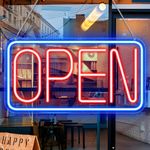 LED Neon Open Signs, 16.9''x 9.8'' Open Sign for Business, Eye-catching Neon Open Sign Electric Light Up Sign with USB Powered for Stores, Bars, Shop, Restaurant, Wall Decor（Blue&Red）