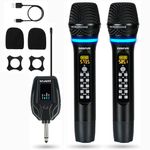ZERFUN Dual Wireless Microphones Rechargeable, UHF Metal Wireless Mic System Cordless Microphone Professional with Echo Treble BASS VOL Channel Control for Karaoke Singing Church Events