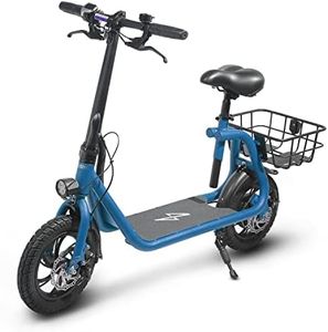 Phantomgogo Commuter R1 - Electric Scooter for Adults - Foldable Scooter with Seat & Carry Basket - 450W Brushless Motor 36V - 15MPH 265lbs Max Load E Mopeds for Adults (Blue)