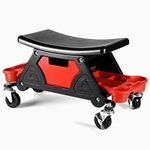 Biltek Heavy-Duty Rolling Garage Shop Mechanic Creeper Stool Chair, Includes Tools Storage Trays, Durable 300lbs Capacity, Black, 26" l x 13" w x 12" h (RRS-L4)