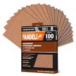 Fandeli | Multi-Purpose Sandpaper | 100 Grit | 25 Sheets of 23 x 28 cm | Ideal for Sanding Metal, Untreated Wood and Painted Surfaces