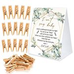 Don't Say Baby Game for Baby Shower Clothespin Game, One 5x7 Coated Paper Sign and 50 Natural Clothespins, Greenery Theme, Gender Neutral -NDSBB30