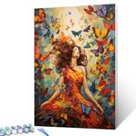 Romantic Women Paint by Numbers for Adults Beginner Girl Surrounded by Butterfly DIY Paint by Numbers Acrylic Paint Home Modern Decor Graffitic Painting Kits 16x20 Inch Boho Gift (Without Frame)