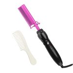 Hot Comb Portable Anti-Scald Ceramic Hair Straightening and Curling Brush with Heated Flat Iron, Travel-Friendly Beard Straightener (Purple)