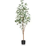 OAKRED Artificial Eucalyptus Tree 5ft, Tall Fake Tree with Natural Wood Trunk and Realistic Silver Dollar Leaves, Silk Faux Eucalyptus Artificial Plants for Indoor Home Decor Office Living Room