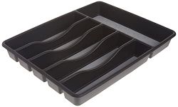 Rubbermaid No-Slip Silverware Cutlery Tray Drawer Organizer, Large, Black with Grey