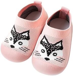 Non-Slip Baby Socks Shoes, [Cute Star] Breathable Toddler First Walker Shoes Lightweight Boy Girl Walking Shoes Baby Infant Kids Slippers with Soft Rubber Sole Slip-on Sneakers Outdoor Indoor (Pink-Fox, Toddler, 12 Months, Age Range, US Footwear Size System, 18 Months, Medium)