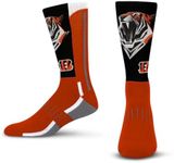 For Bare Feet NFL Men Women Team Color Logo Game Day Phenom Curve Performance Warm & Cold Weather Comfort Crew Sock, Cincinnati Bengals - Black, Large