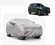 TELESCOPE Waterproof Car Body Cover Compatible with Jeep Compass with Mirror & Antena Pocket Inner Soft Cotton (Matalic Silver with Red Papping)