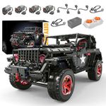 RC Off-Road SUV Wrangler Black Warrior Building Kits, 1/8 Scale Pickup Truck with Lights, 2.4G Remote Control Car Building Blocks, Toys Gift for Technical Enthusiasts Adults & Teens Age 14+(2272PCS)