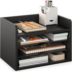 Ballucci File Organizer, 4-Tier Office Desk Organizer, Open Top Wood Paper Organizer for Classroom, Desktop Mail Sorter Paper Tray, Black