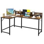 CASART L-shaped Computer Desk, Industrial Writing Desk Corner Table with 2 Bookshelves, File Rack & Adjustable Foot Pads, Home Office PC Laptop Table Computer Workstation (Rustic Brown)