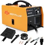 Goplus MIG Welder, Portable No Gas Flux Core Wire 130 MIG Welding Machine Automatic Feed w/Free Mask and Portable Handle, Synergic Adjustment Function, IGBT Inverter Welding Equipment (Orange)