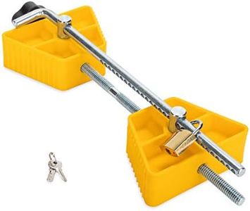 Camco Small RV Wheel Stop with Lock | Stabilizes Your Trailer | Compatibile with Tires with a 26" to 30" Diameter & 1 ½" to 3 ½" Tire Spacing (44653), Yellow