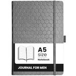 JV Accessories Ltd A5 Notebook - Leather Notebook Journal for Men - Ideal Travel Journal or Gratitude Journal Notebook - Hexagon Hardcover A5 Notepad Mens Journal with Lined Pages