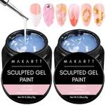 Makartt 3D Nail Gel: 2PCS Clear 3D Painting Gels for Nails Art, Mixable with Chrome Powder and Polish, No Wipe UV Gel for Sculpting and Carving, for Home & Salon DIY