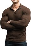 COOFANDY Men's Slim Fit Lightweight Sweater Polo Shirt Ribbed Knit Muscle Fit Polo Coffee