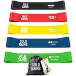 Solo Gains Resistance Bands [Set of 5] Latex Elastic Resistance Bands 5 Strength Levels, Exercise Loop Band for Women and Men, Fitness Bands for Home Gym,Yoga, Pilates Equipment with Guide & Carry Bag