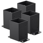 VEVOR 4x4 Post Base 4 Pcs, Inner Size 3.6"x3.6" Post Base Brackets, Heavy Duty Powder-Coated Post Anchor Matte Black Wood Post Brackets for Pavilion Deck Railing Support Deck Base Plate