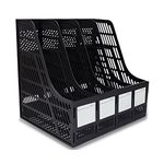 SAYEEC Sturdy Desktop 4 Sections Plastic Magazine Holders Frames File Dividers Document Cabinet Rack Display and Storage Organiser Box Black