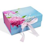 RBS - Rigid Box Sivakasi Blue Floral Foldable Gift Box (23 X 16 X10Cm) Multipurpose Gift Boxes Packaging Pink Satin (Holds Up 3Kg) Reuse Decorative Gift Box Handmade Empty Hamper Box (Blue Floral)