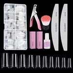 Square Nail Tips, Venares Half Fake Nails Tips Square 500Pcs 10 Size Fake Nails Short with Glue Nails Files Nail Buffer Blocks Nail Brush Nail Clipper, Oval French Acrylic Clear False Nails with Glue