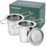 HAUSPROFI Tea Infuser, 304 Stainless Steel Tea Strainer with Lid and Foldable Handle, Tea Filter for Teapots Cups Mugs to Brewing Steeping Loose Leaf, 2 Pack