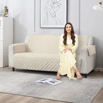 HOKIPO 'UrbanQuilt' 3 Seater Quilted Polyester Sofa Cover Mat, 170x184 cm, Cream (AR-4665-M6)