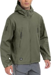 Aosyax Hombres Chaquetas Softshell Militar Táctico Impermeable para Camping Caza Pesca al aire libre Chaqueta con capucha, verde, XXXL
