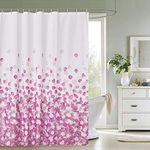 WedDecor Bathroom Shower Curtain Waterproof Mould Free Mildew Resistant, Heavy Duty 100% Polyester Fabric Curtains Liner Washable & Wipe Clean with 12 Curtain Hooks, Pink Petals, 180x200cm