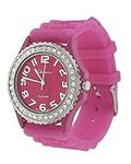 HOT Pink Geneva Crystal Accented Silicone Watch