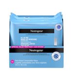 Neutrogena All-in-One Makeup Removing Cleansing Wipes - Gentle Cleansing Towelettes Remove Make-up & Waterproof Mascara - Plant-Based, Alcohol-Free Formula for Sensitive Eye Area - Value Twin Pack, 50 Count