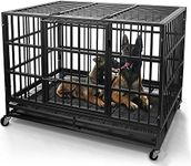WOKEEN 48 Inch Heavy Duty Indestructible Dog Crate Cage Kennel with Wheels, High Anxiety Dog Crate, Sturdy Locks, Double Door and Removable Tray Design, Extra Large XL Dog Crate.