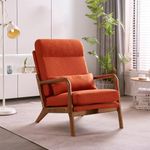 Karl home Accent Chair Mid-Century Modern Chair with Pillow Upholstered Lounge Arm Chair with Solid Wood Frame & Soft Cushion for Living Room, Bedroom, Balcony, Burnt Orange (High Back)